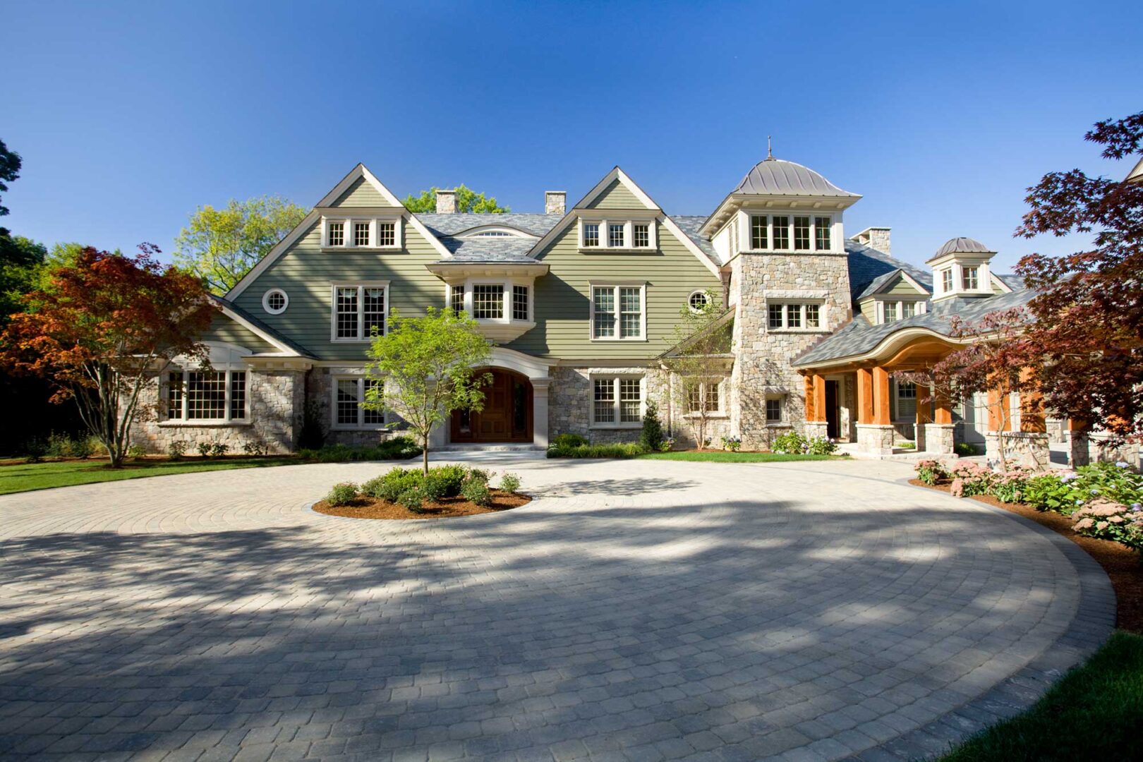 A large house with many windows and doors.