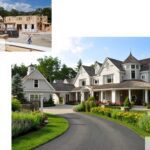 A collage of two different houses with the same house in the background.