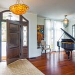 A large open door leading to the living room.