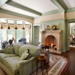 A living room with a couch and fireplace