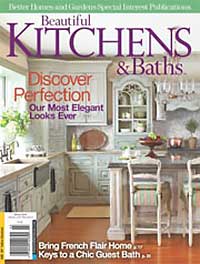 A magazine cover with a kitchen and dining room.